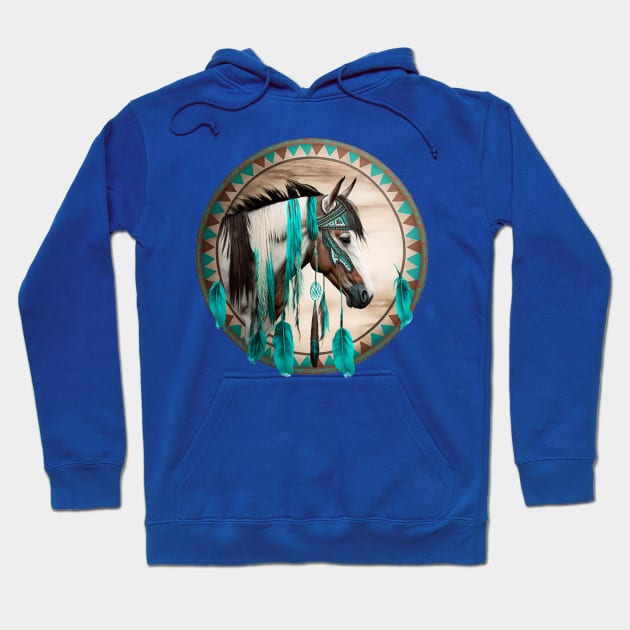 Western Horse Tribal Turquoise Stripe Design for Boys Men Hoodie by Kertz TheLegend